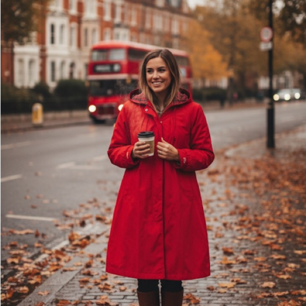 London Fog Red Coat with Plaid Hood